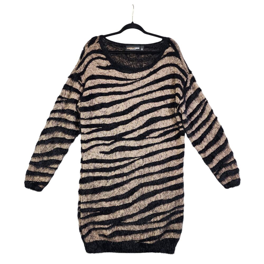 Gabrielle‎ Union Womens Sweater Dress Size Large Black Gold Metallic Zebra Print